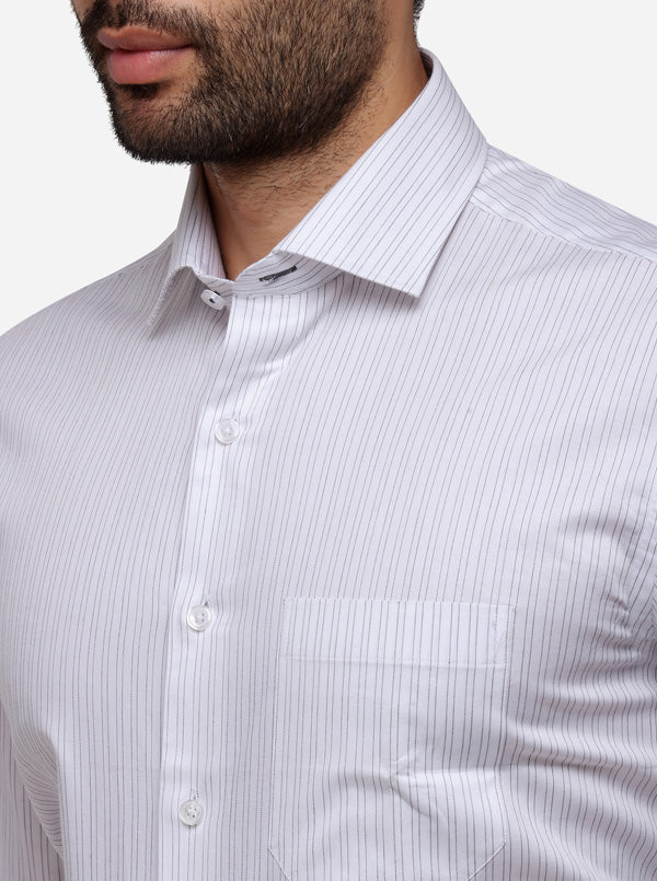 White & Black Striped Regular Fit Formal Shirt | JadeBlue