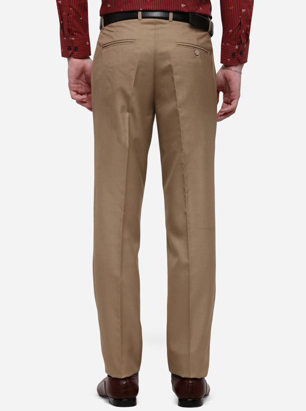 Khaki Solid Slim Fit Formal Trouser | Greenfibre
