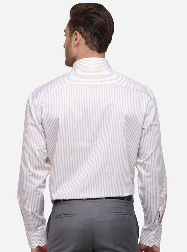 White & Beige Striped Regular Fit Formal Shirt | JadeBlue