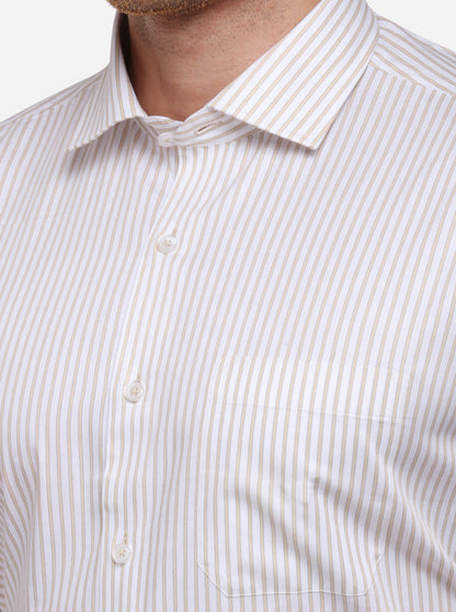 White & Beige Striped Regular Fit Formal Shirt | JadeBlue