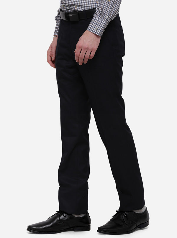 Navy Blue Solid Slim Fit Formal Trouser | Greenfibre