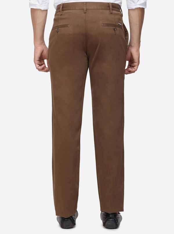Brown Solid Slim Fit Casual Trouser | Greenfibre