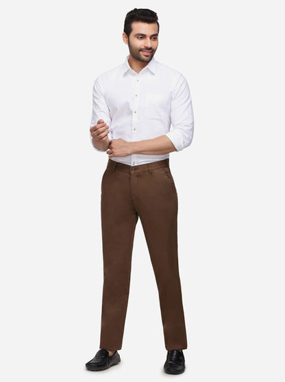 Brown Solid Slim Fit Casual Trouser | Greenfibre