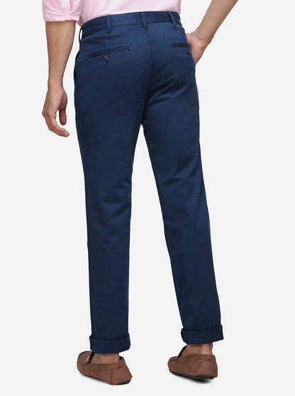 Navy Blue Solid Slim Fit Casual Trouser | Greenfibre