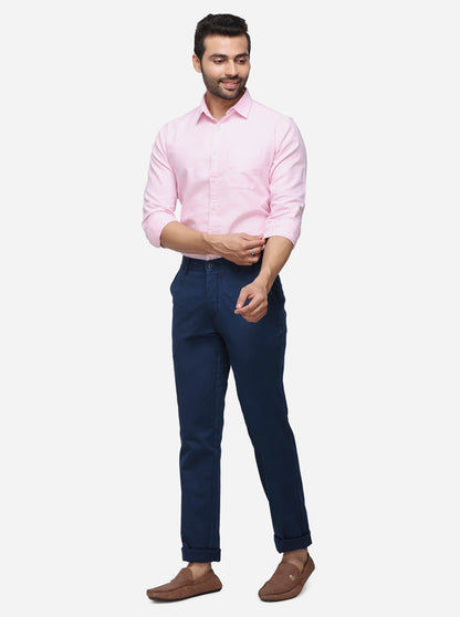 Navy Blue Solid Slim Fit Casual Trouser | Greenfibre