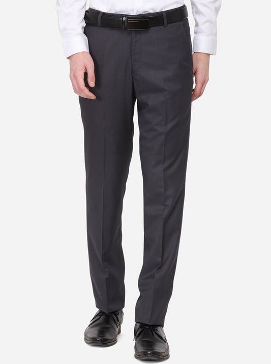 Grey Self Textured Slim Fit Formal Trouser | Greenfibre