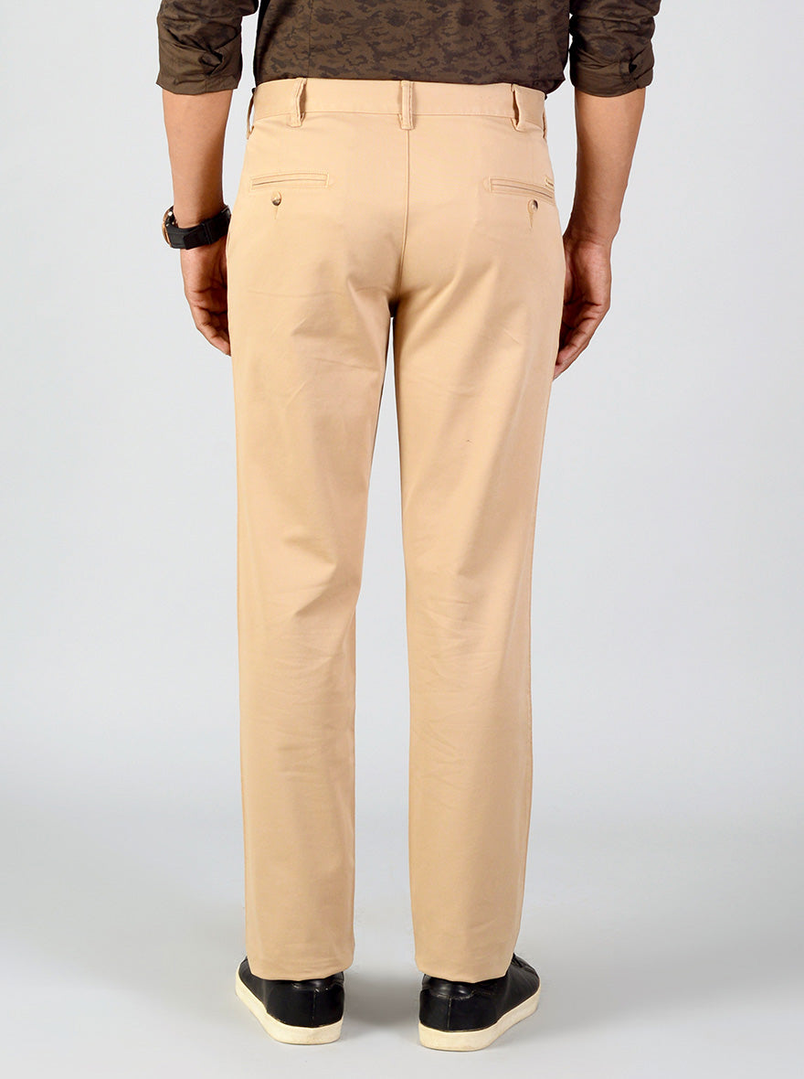 Light Khakhi Self Textured Slim Fit Casual Trouser | Greenfibre