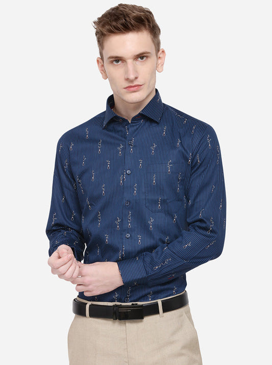 Blue Striped Slim Fit Formal Shirt | Metal