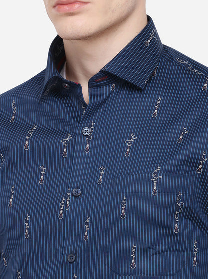 Blue Striped Slim Fit Formal Shirt | Metal