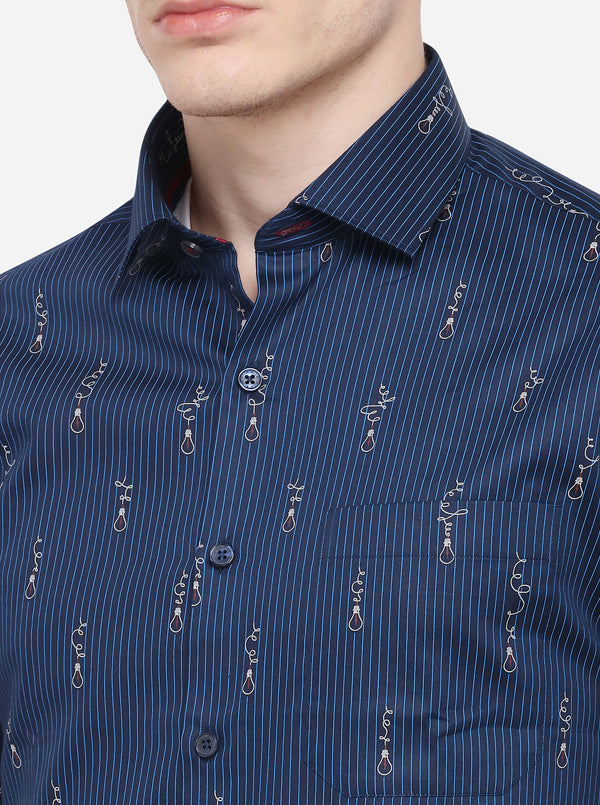 Blue Striped Slim Fit Formal Shirt | Metal