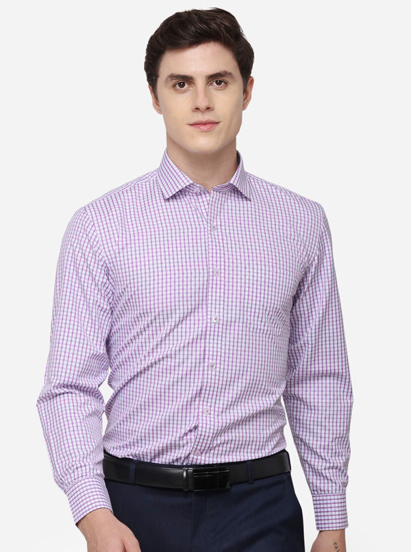 White & Purple Checked Regular Fit Formal Shirt | Greenfibre