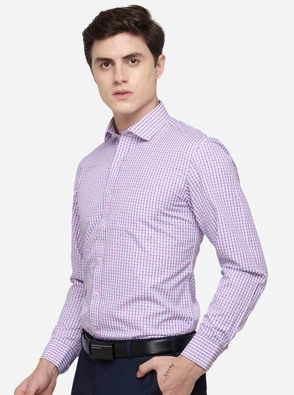 White & Purple Checked Regular Fit Formal Shirt | Greenfibre