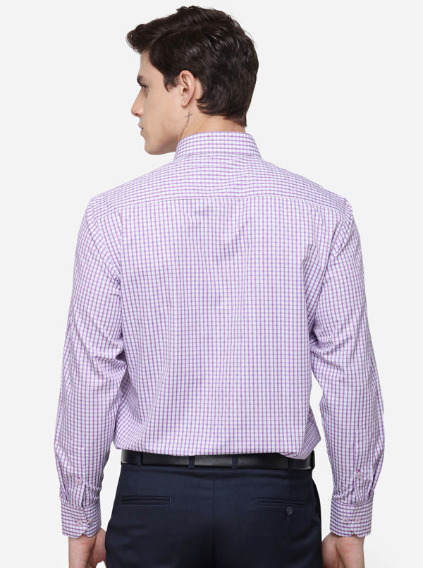 White & Purple Checked Regular Fit Formal Shirt | Greenfibre