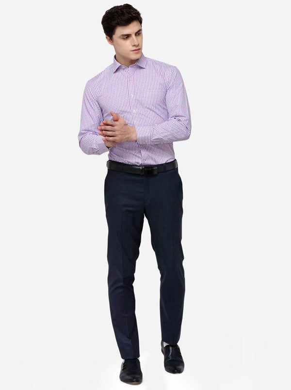 White & Purple Checked Regular Fit Formal Shirt | Greenfibre