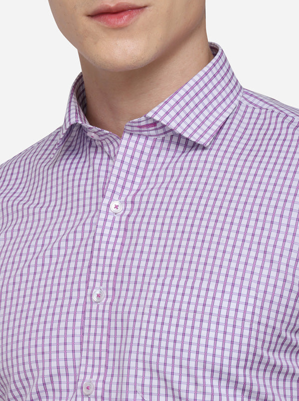 White & Purple Checked Regular Fit Formal Shirt | Greenfibre