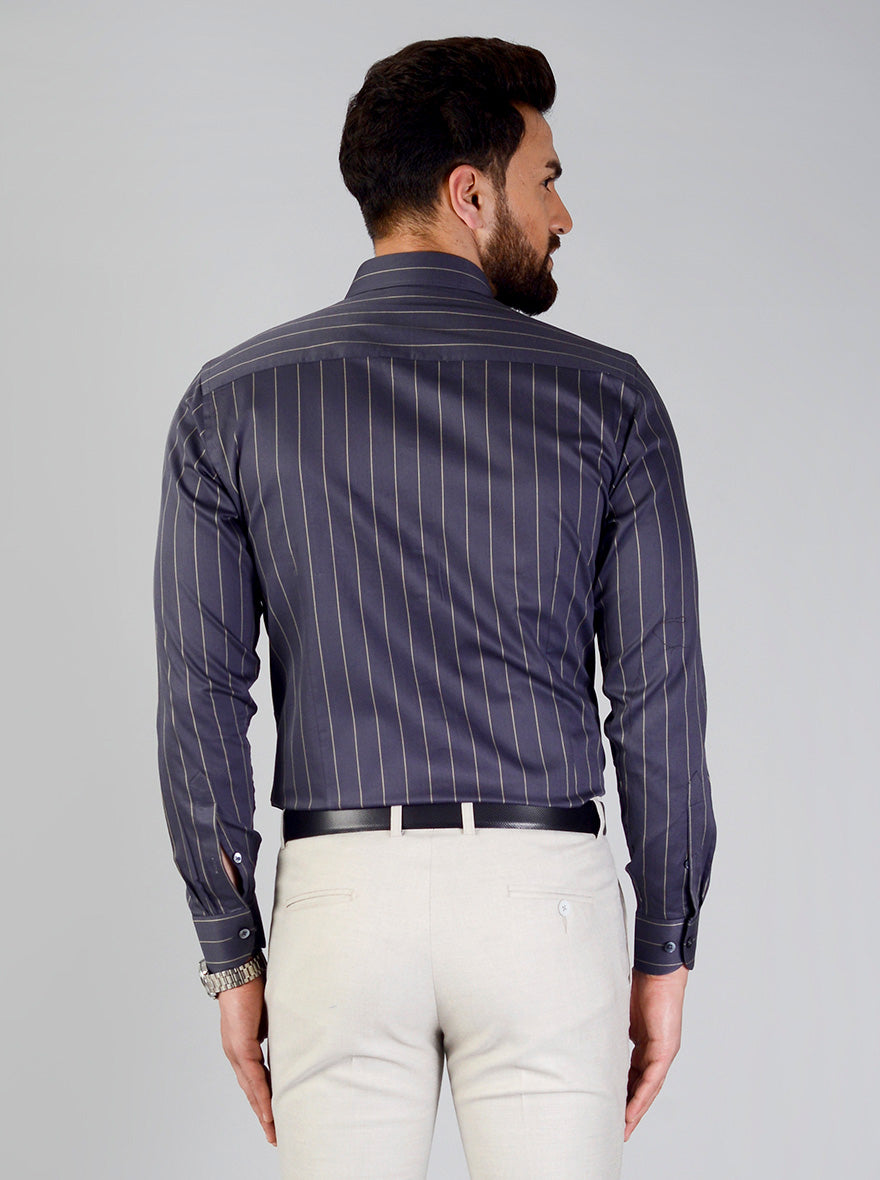 Dark Grey Striped Slim Fit Evening Wear Shirt | Metal