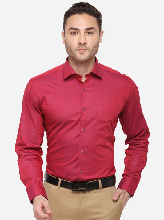 Red Dobby Slim Fit Formal Shirt | Metal