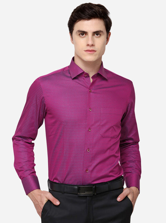 Magenta Printed Slim Fit Formal Shirt | Metal