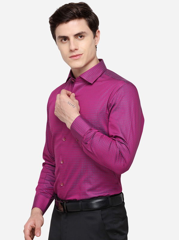 Magenta Printed Slim Fit Formal Shirt | Metal