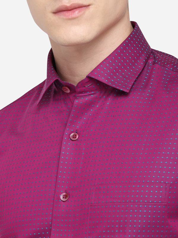 Magenta Printed Slim Fit Formal Shirt | Metal