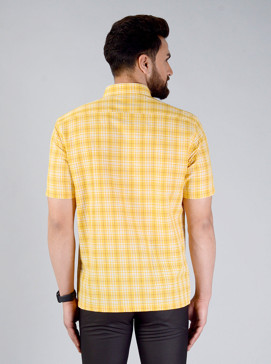 Yellow Checked Regular Fit Formal Shirt | JadeBlue