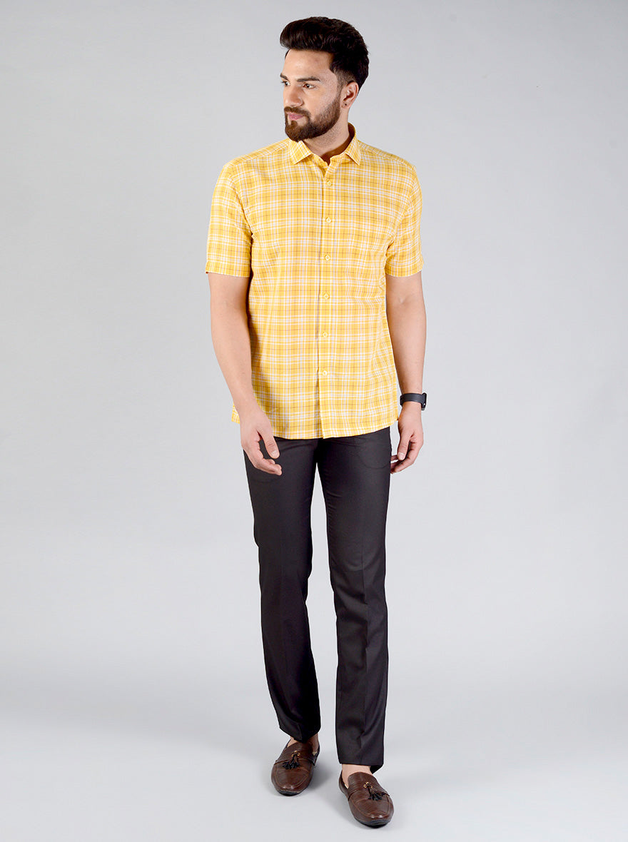 Yellow Checked Regular Fit Formal Shirt | JadeBlue