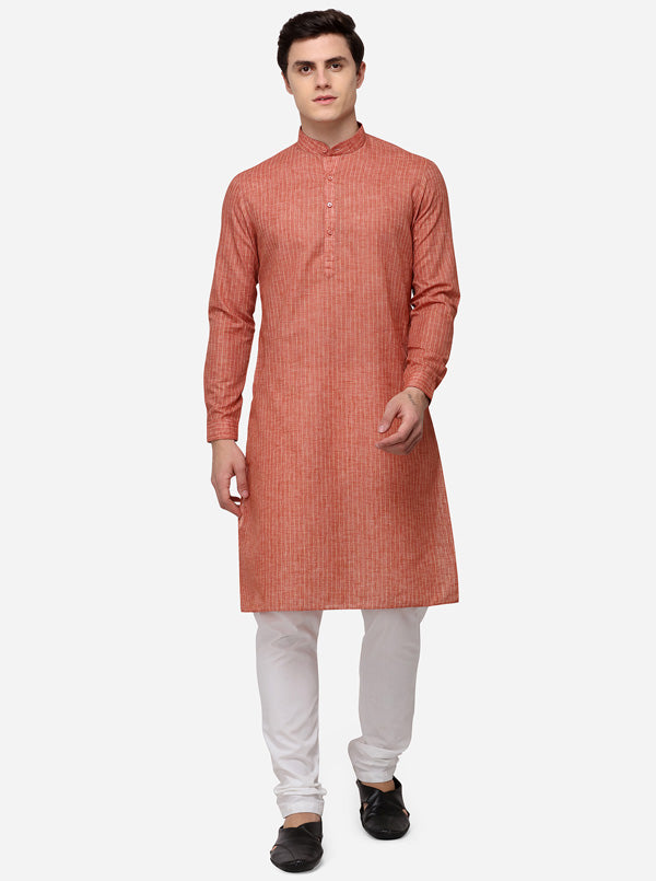 Maroon Striped Regular Fit Modi Kurta | JadeBlue