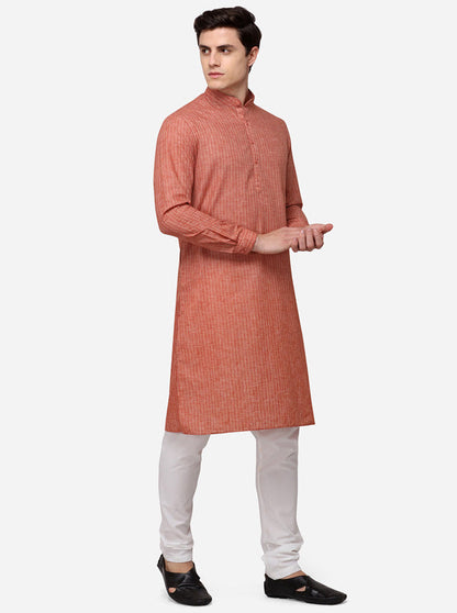 Maroon Striped Regular Fit Modi Kurta | JadeBlue