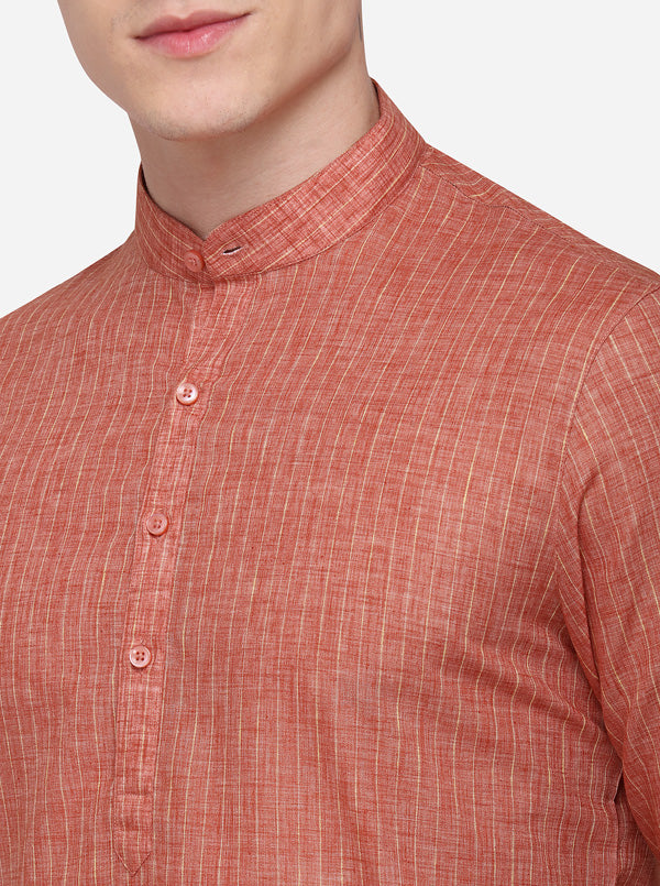 Maroon Striped Regular Fit Modi Kurta | JadeBlue