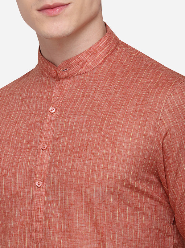 Maroon Striped Regular Fit Modi Kurta | JadeBlue