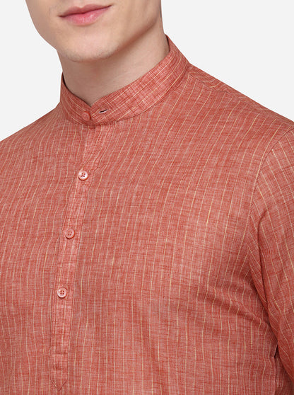 Maroon Striped Regular Fit Modi Kurta | JadeBlue