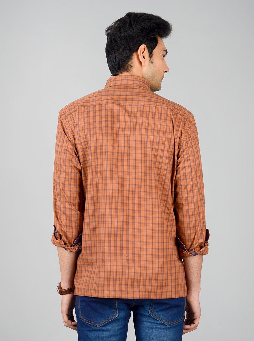 Brown & Blue Checked Regular Fit Formal Shirt | JadeBlue