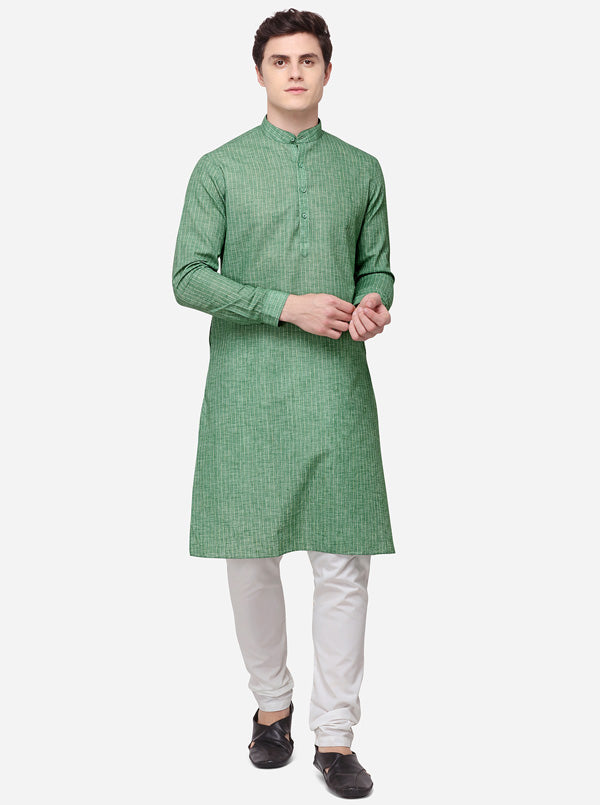 Bottle Green Self Textured Regular Fit Modi Kurta | JadeBlue