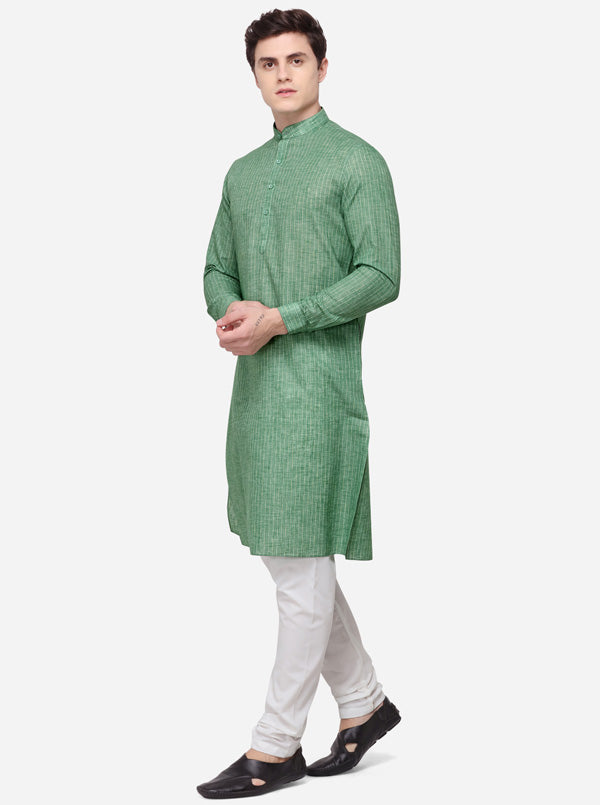 Bottle Green Self Textured Regular Fit Modi Kurta | JadeBlue