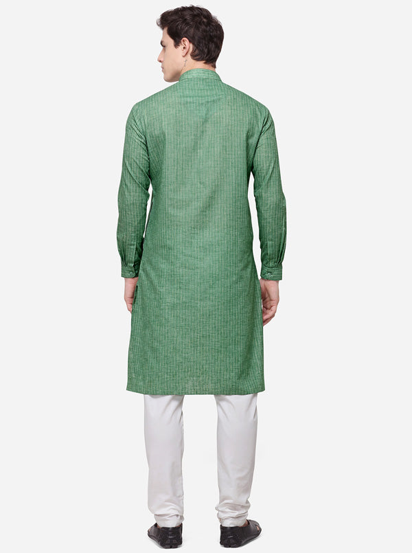 Bottle Green Self Textured Regular Fit Modi Kurta | JadeBlue