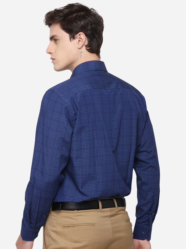 Navy Blue Checked Regular Fit Formal Shirt | Greenfibre