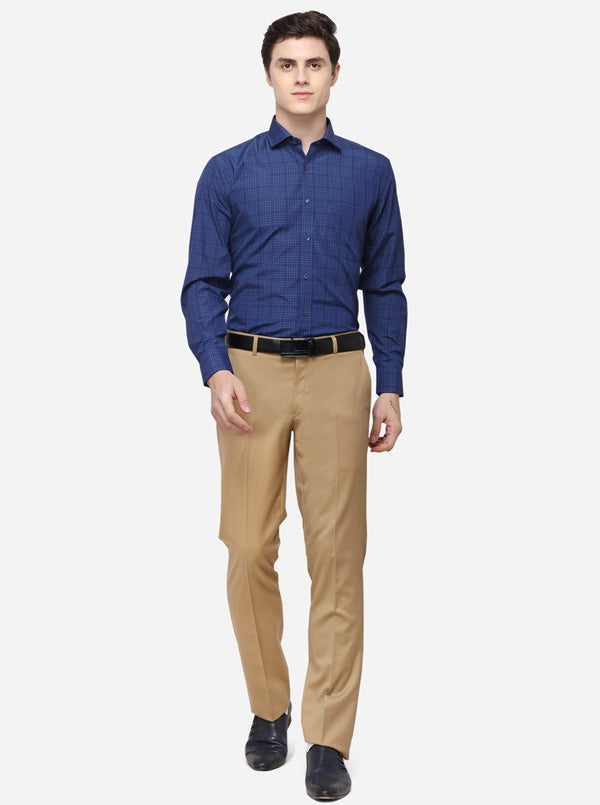 Navy Blue Checked Regular Fit Formal Shirt | Greenfibre