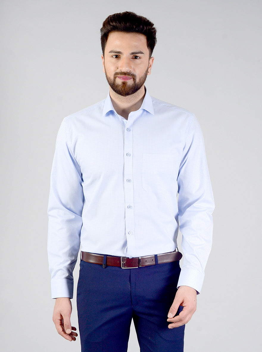 Sky Blue Checked Regular Fit Formal Shirt | JadeBlue