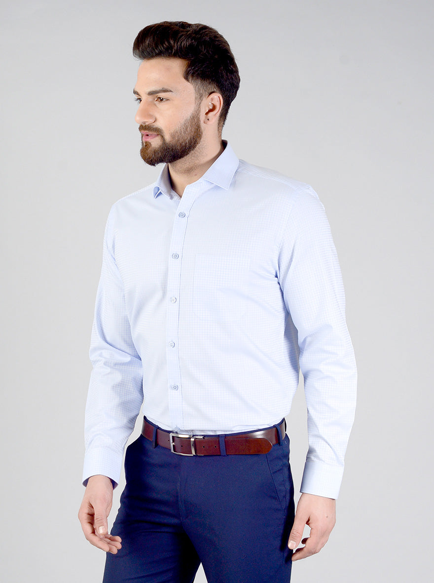 Sky Blue Checked Regular Fit Formal Shirt | JadeBlue