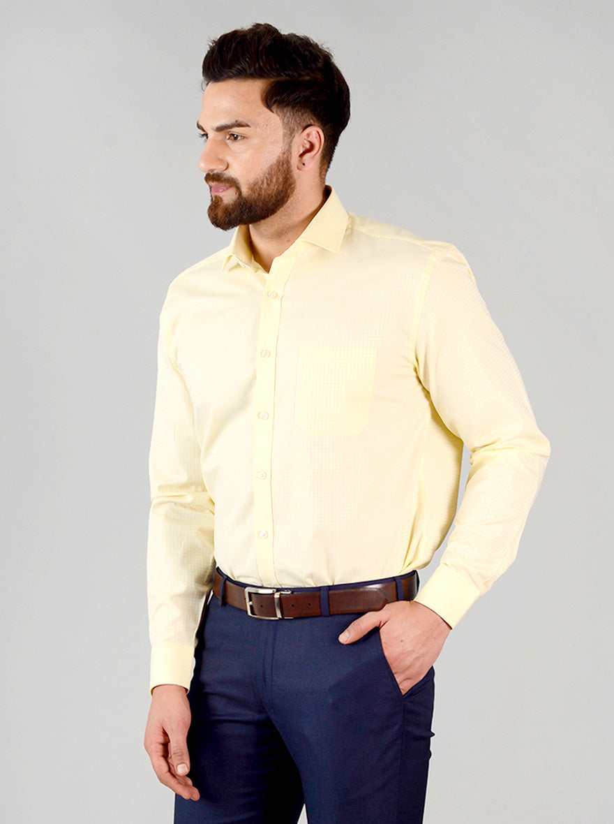 Mellow Yellow Checked Regular Fit Formal Shirt | JadeBlue