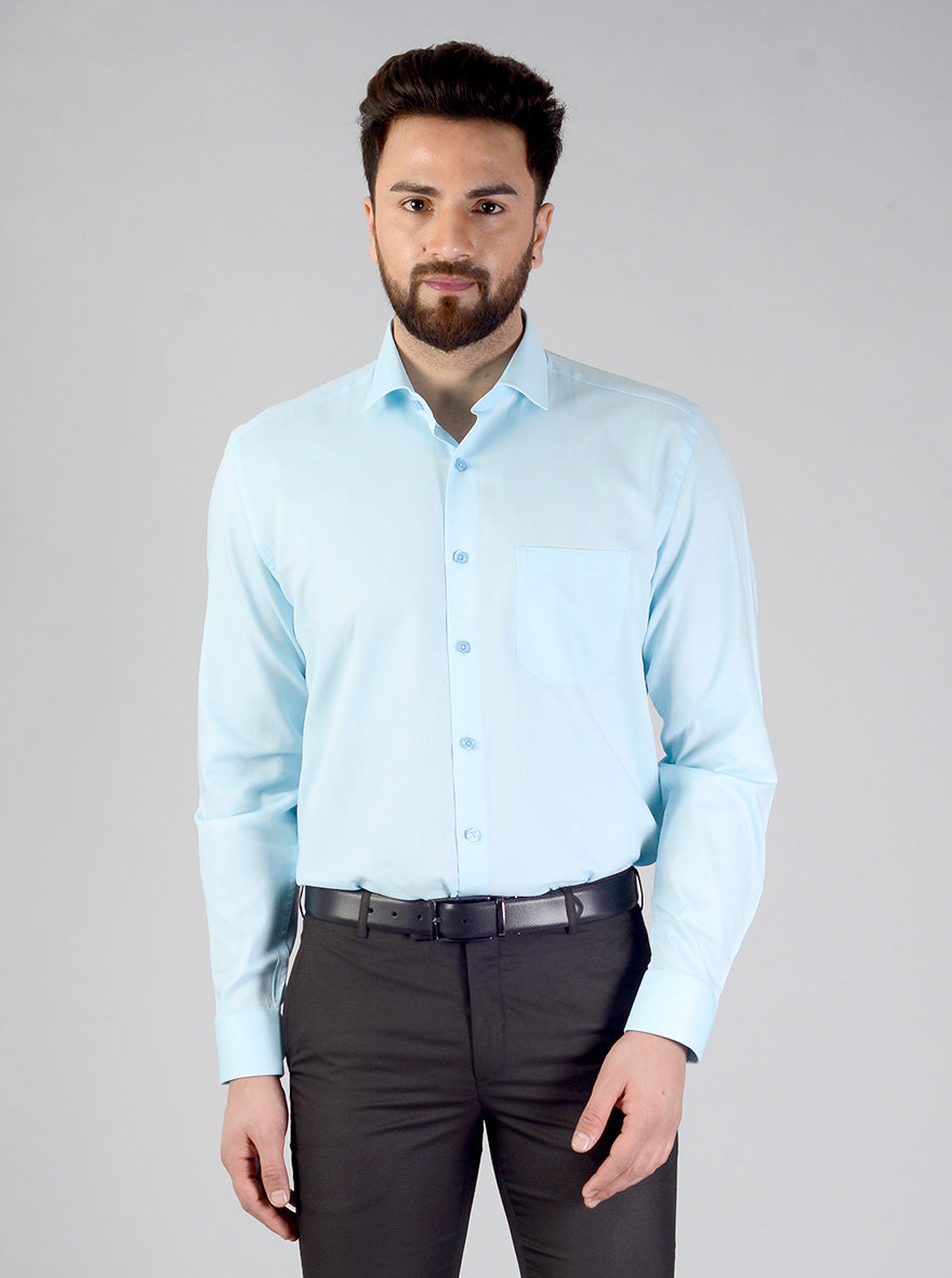 Crystal Blue Self Textured Regular Fit Formal Shirt | JadeBlue