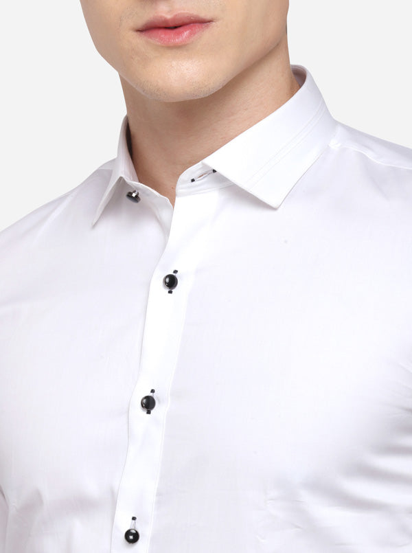 White Solid Slim Fit Party Wear Shirt | JB Studio