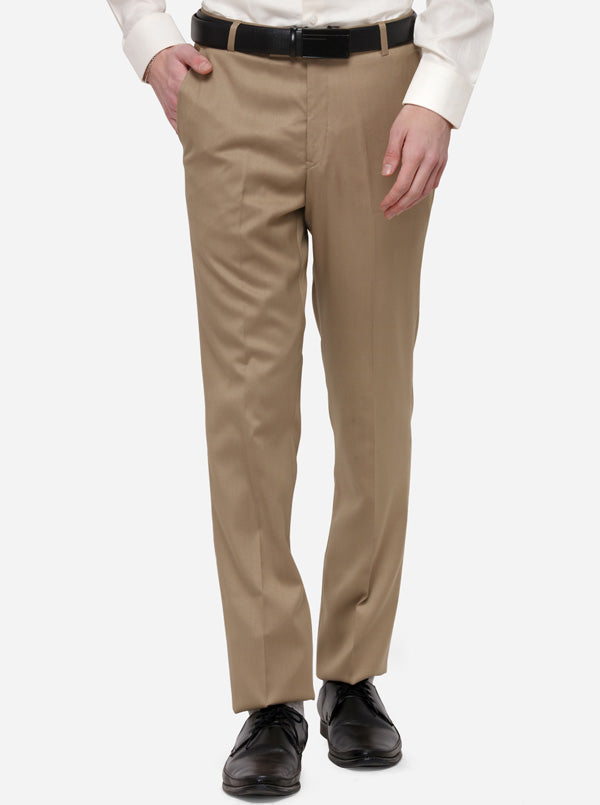 Khaki Solid Slim Fit Formal Trouser | Greenfibre