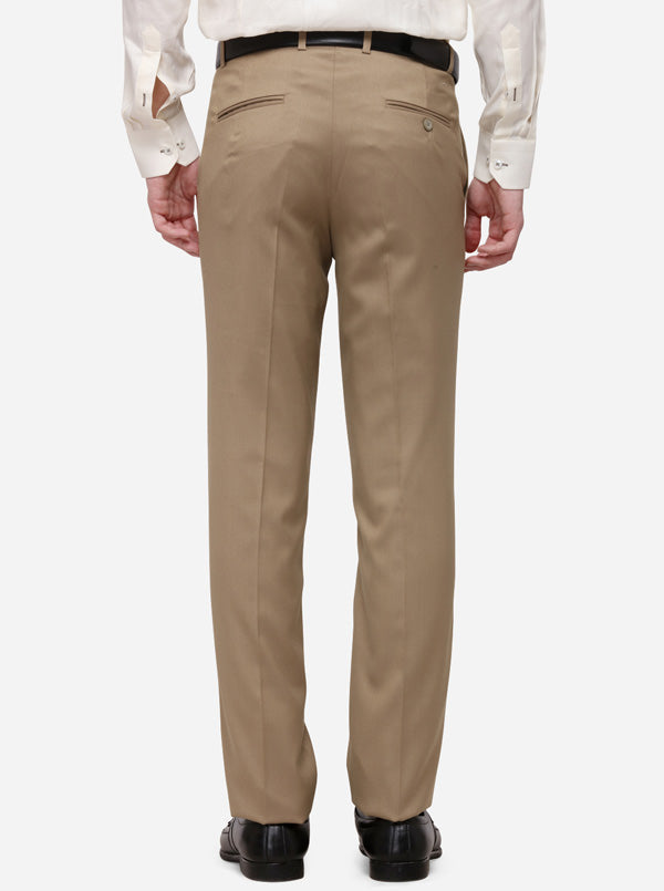Khaki Solid Slim Fit Formal Trouser | Greenfibre