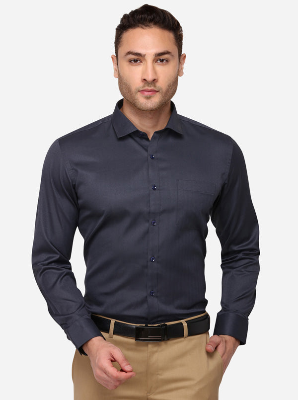 Grey Striped Slim Fit Party Wear Shirt | Greenfibre