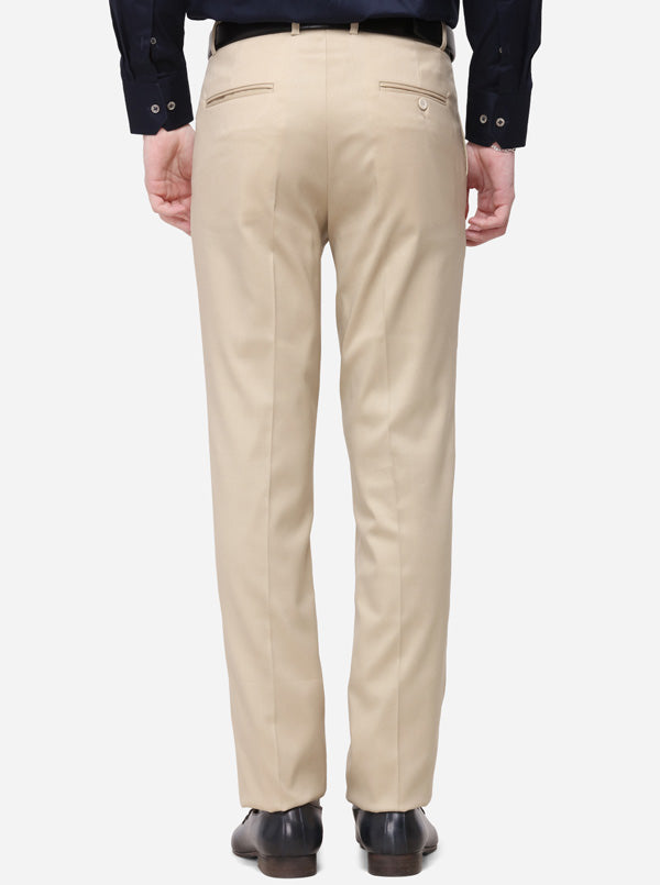 Beige Solid Slim Fit Formal Trouser | Greenfibre