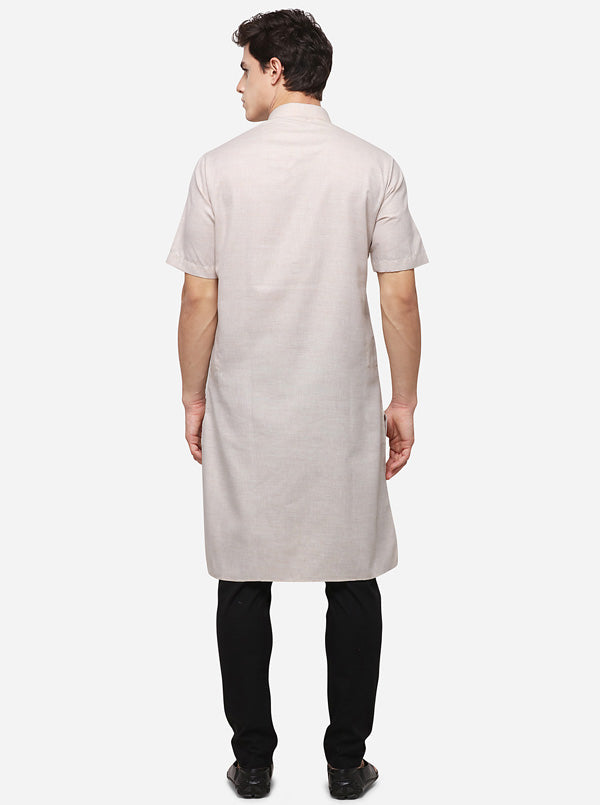 Light Beige Self Textured Regular Fit Modi Kurta | JadeBlue