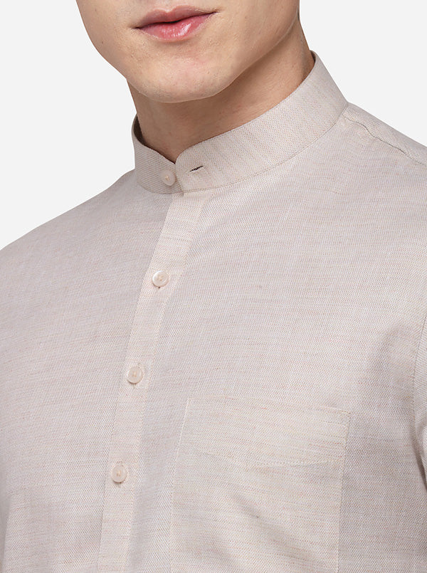 Light Beige Self Textured Regular Fit Modi Kurta | JadeBlue