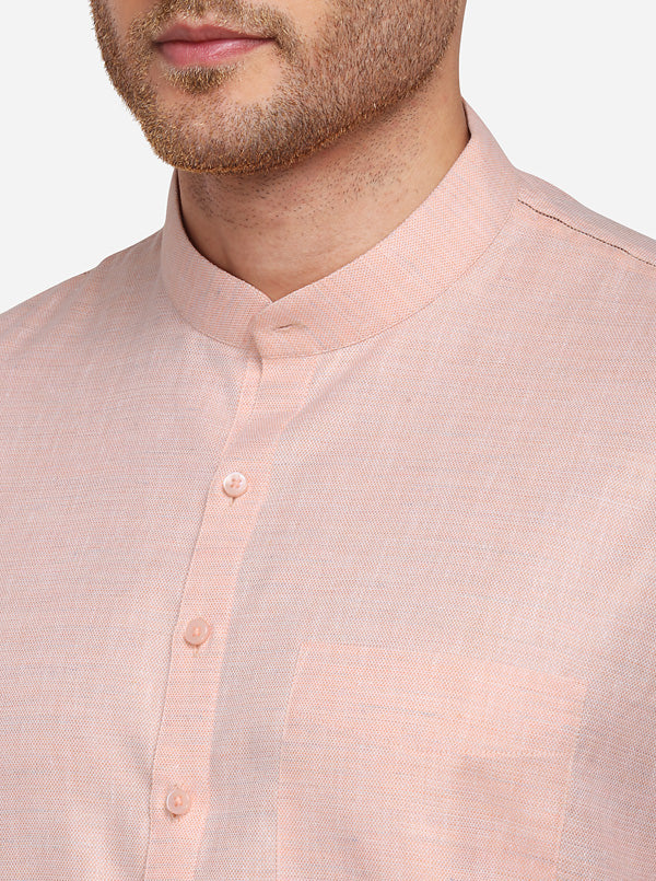 Light Orange Self Textured Regular Fit Modi Kurta | JadeBlue