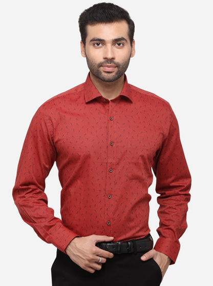Red Printed Regular Fit Formal Shirt | JadeBlue